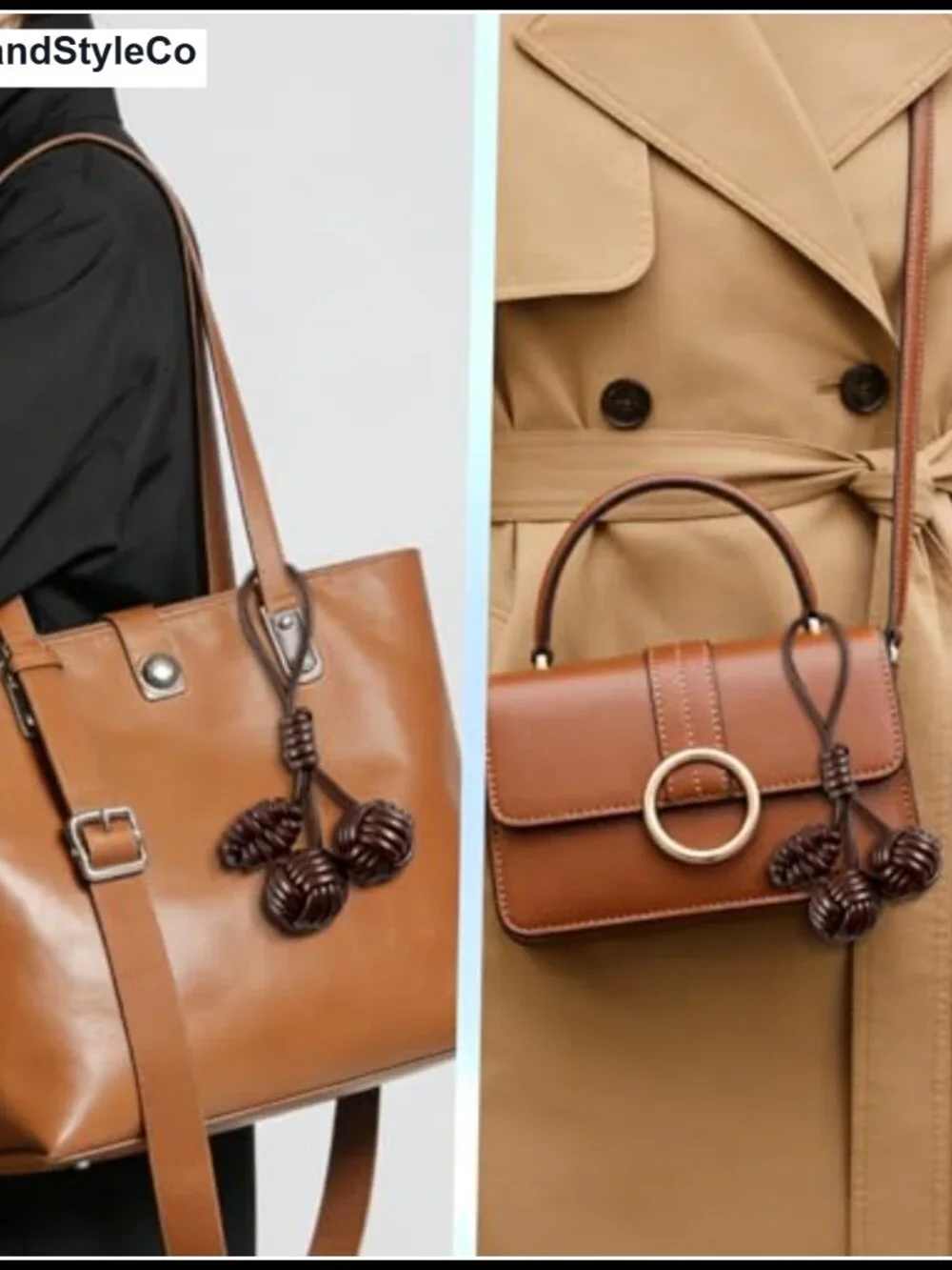 PU Leather Braided Rope Knot Keychain Bag Charm for Handbag